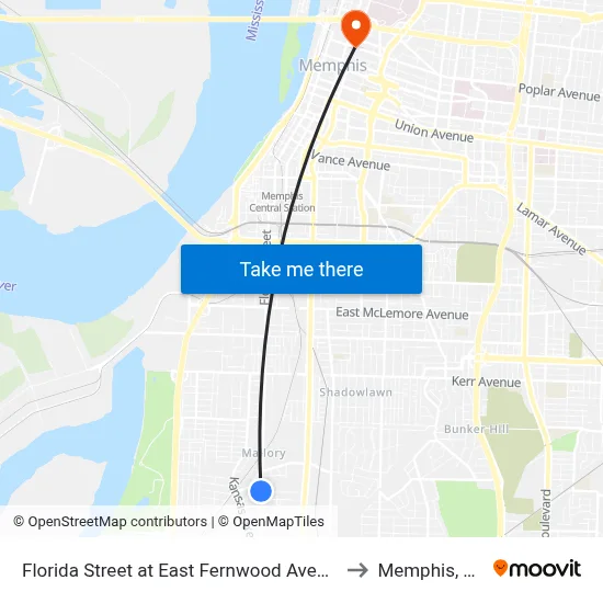 Florida Street at East Fernwood Avenue to Memphis, TN map