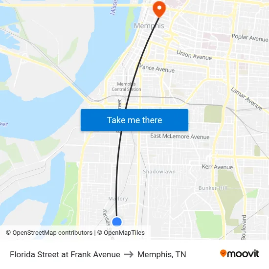 Florida Street at Frank Avenue to Memphis, TN map