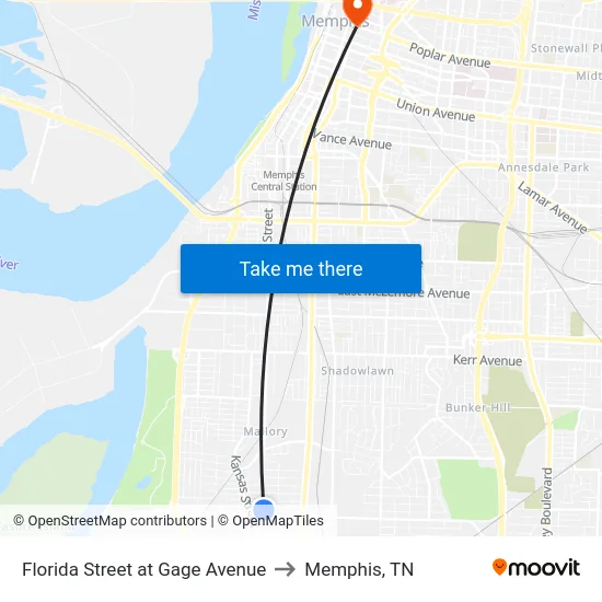 Florida Street at Gage Avenue to Memphis, TN map
