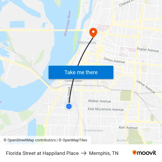 Florida Street at Happiland Place to Memphis, TN map