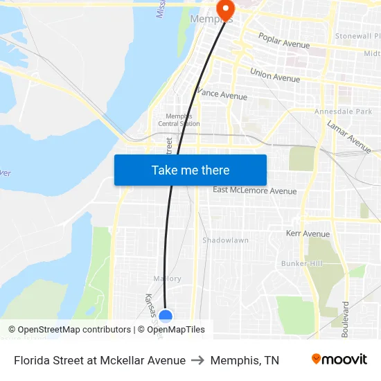 Florida Street at Mckellar Avenue to Memphis, TN map