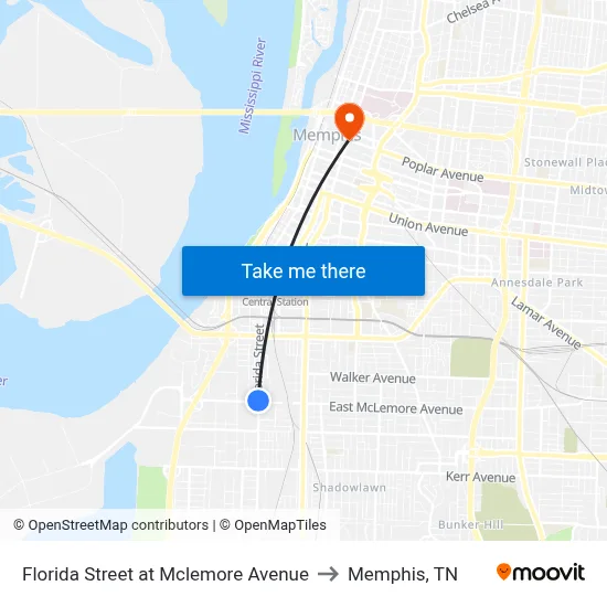 Florida Street at Mclemore Avenue to Memphis, TN map