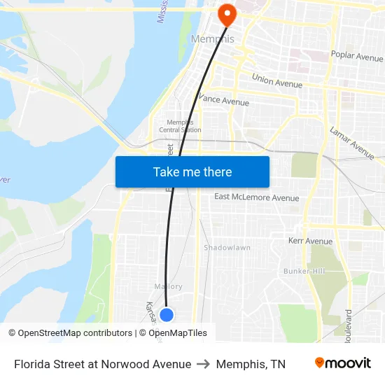 Florida Street at Norwood Avenue to Memphis, TN map