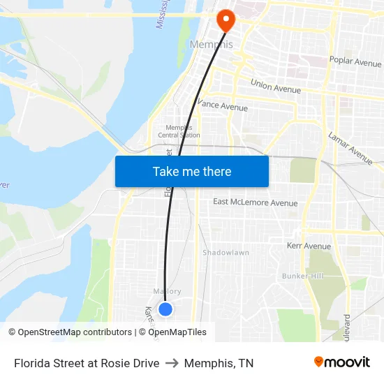Florida Street at Rosie Drive to Memphis, TN map