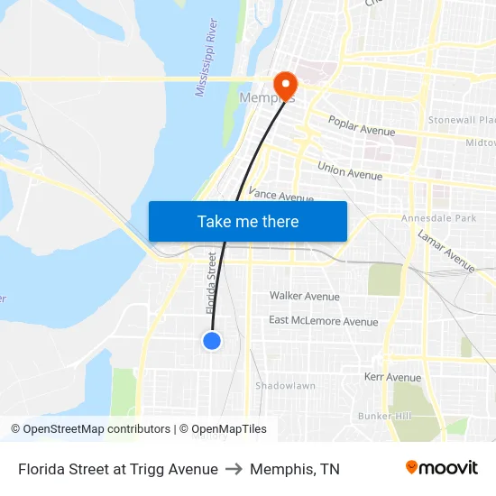 Florida Street at Trigg Avenue to Memphis, TN map