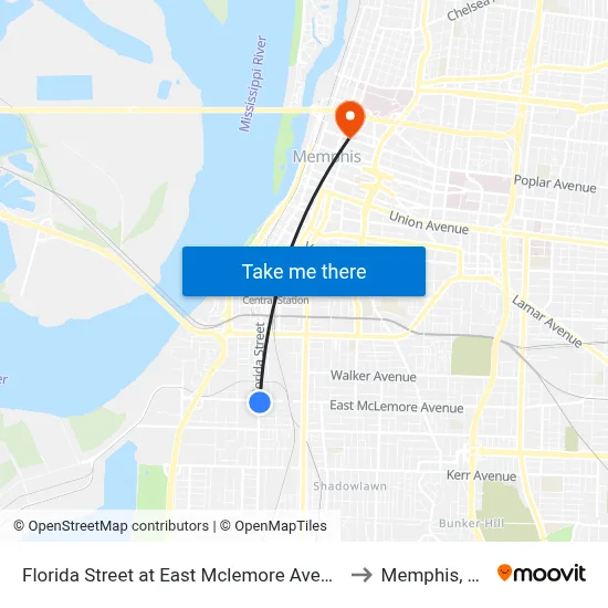 Florida Street at East Mclemore Avenue to Memphis, TN map