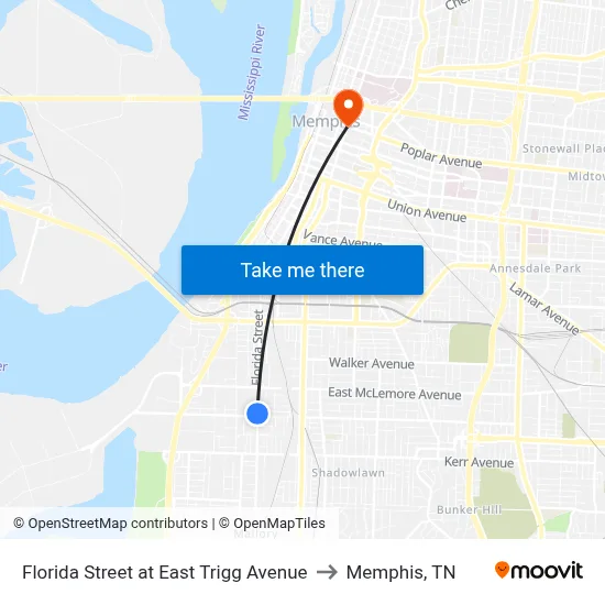 Florida Street at East Trigg Avenue to Memphis, TN map