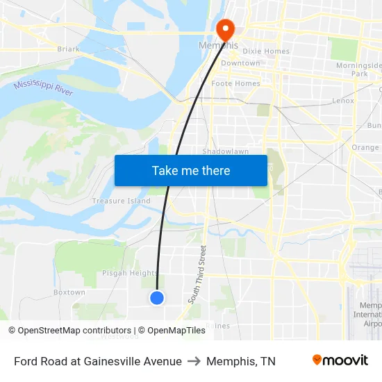 Ford Road at Gainesville Avenue to Memphis, TN map