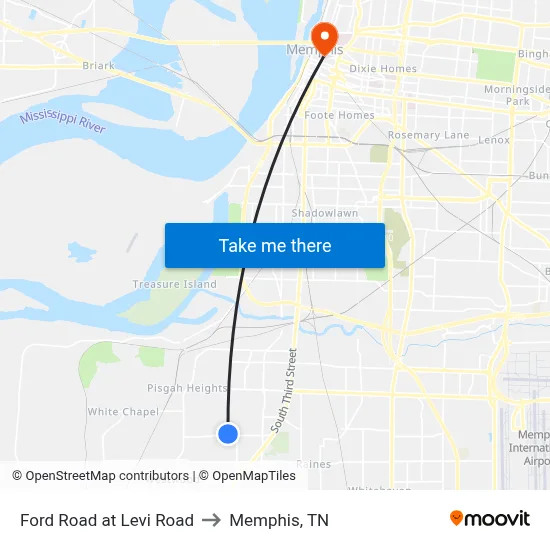 Ford Road at Levi Road to Memphis, TN map