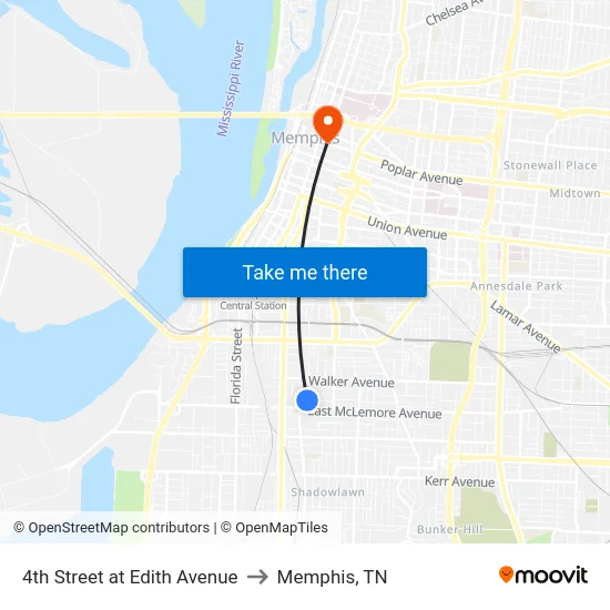 4th Street at Edith Avenue to Memphis, TN map