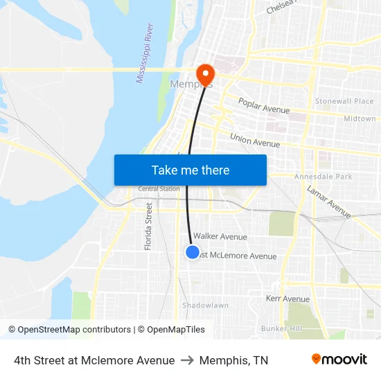 4th Street at Mclemore Avenue to Memphis, TN map