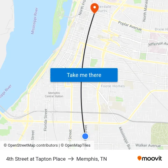 4th Street at Tapton Place to Memphis, TN map