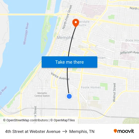 4th Street at Webster Avenue to Memphis, TN map