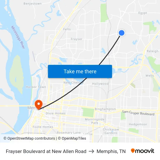Frayser Boulevard at New Allen Road to Memphis, TN map