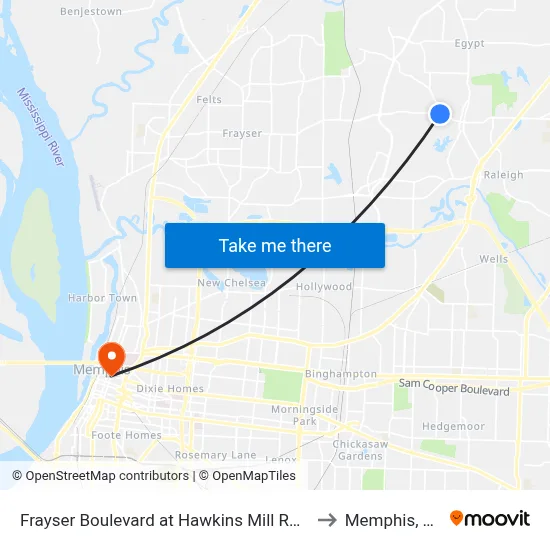 Frayser Boulevard at Hawkins Mill Road to Memphis, TN map
