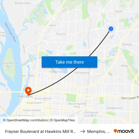 Frayser Boulevard at Hawkins Mill Road to Memphis, TN map