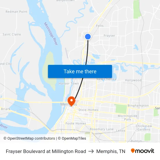 Frayser Boulevard at Millington Road to Memphis, TN map