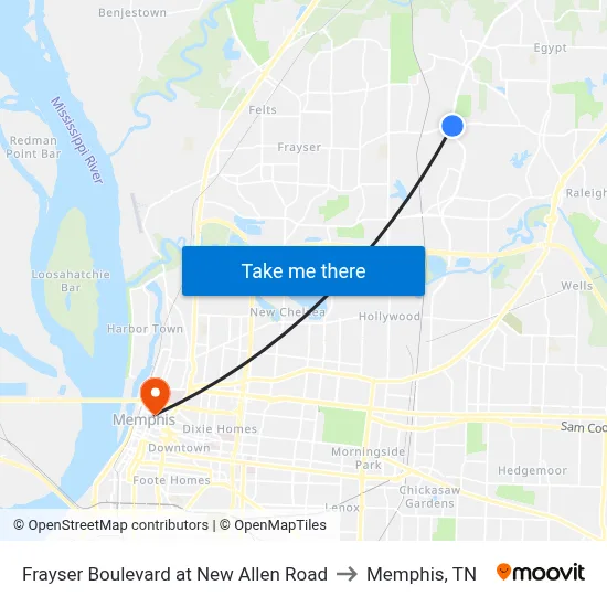 Frayser Boulevard at New Allen Road to Memphis, TN map