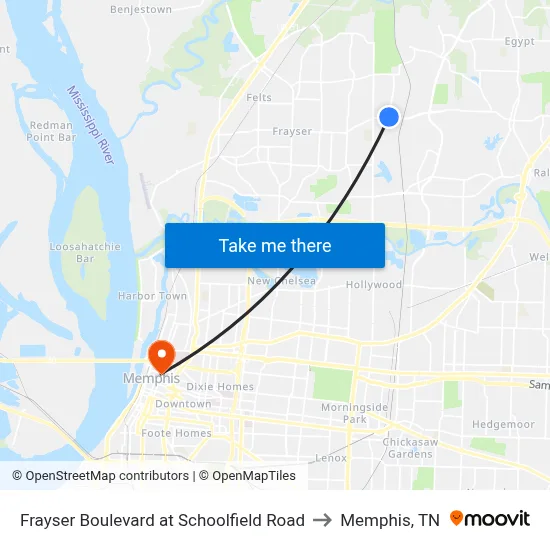 Frayser Boulevard at Schoolfield Road to Memphis, TN map