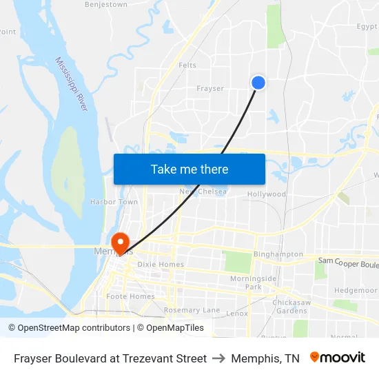 Frayser Boulevard at Trezevant Street to Memphis, TN map