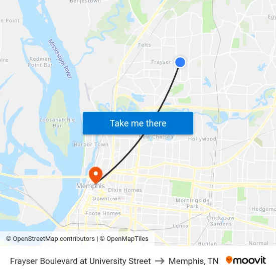Frayser Boulevard at University Street to Memphis, TN map
