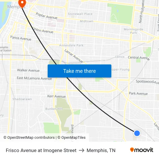 Frisco Avenue at Imogene Street to Memphis, TN map