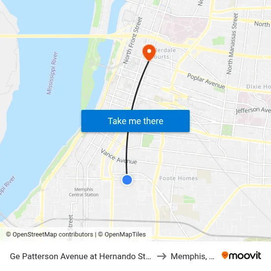 Ge Patterson Avenue at Hernando Street to Memphis, TN map