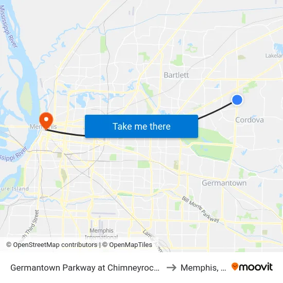 Germantown Parkway at Chimneyrock Blvd to Memphis, TN map