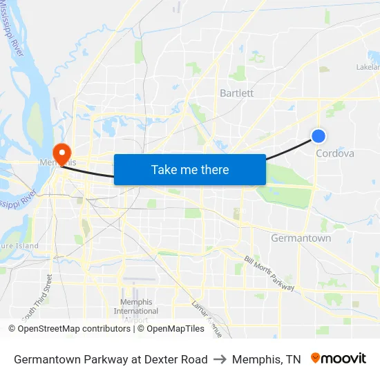 Germantown Parkway at Dexter Road to Memphis, TN map
