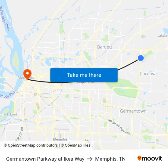 Germantown Parkway at Ikea Way to Memphis, TN map