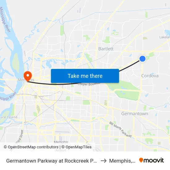Germantown Parkway at Rockcreek Parkway to Memphis, TN map