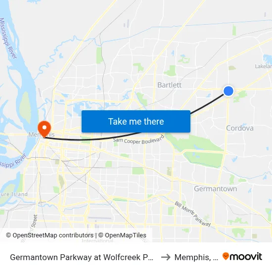 Germantown Parkway at Wolfcreek Parkway to Memphis, TN map