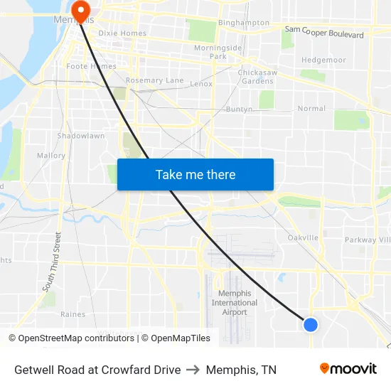 Getwell Road at Crowfard Drive to Memphis, TN map