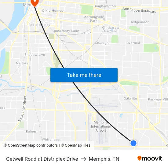 Getwell Road at Distriplex Drive to Memphis, TN map