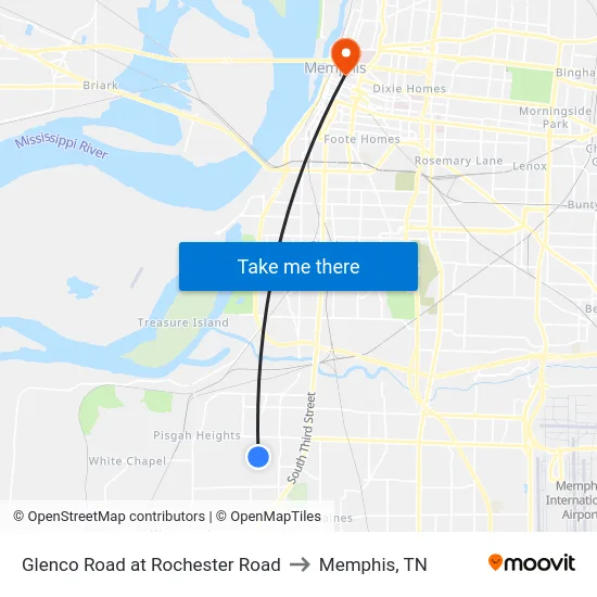 Glenco Road at Rochester Road to Memphis, TN map