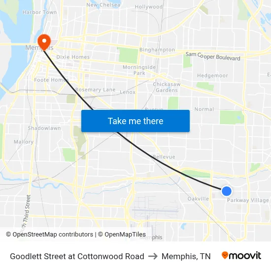 Goodlett Street at Cottonwood Road to Memphis, TN map