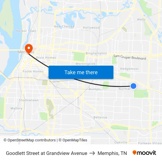 Goodlett Street at Grandview Avenue to Memphis, TN map