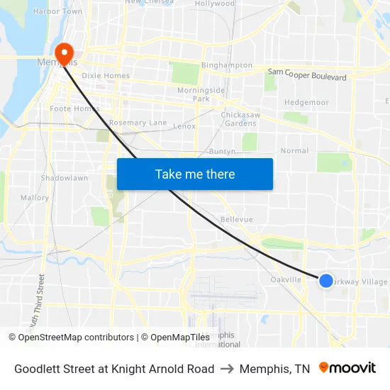 Goodlett Street at Knight Arnold Road to Memphis, TN map