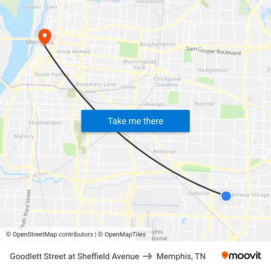 Goodlett Street at Sheffield Avenue to Memphis, TN map