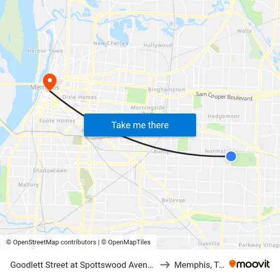 Goodlett Street at Spottswood Avenue to Memphis, TN map
