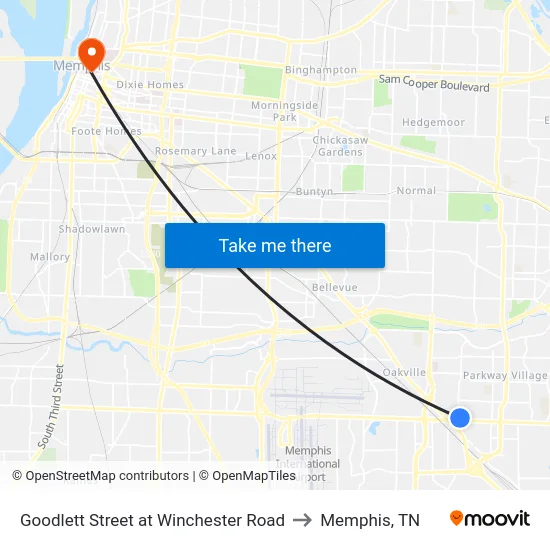 Goodlett Street at Winchester Road to Memphis, TN map