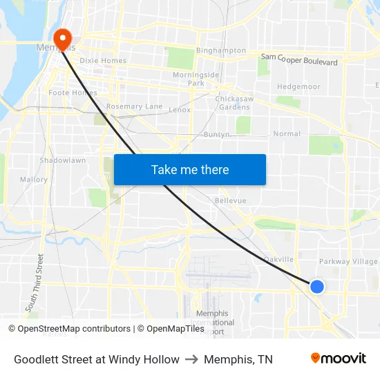 Goodlett Street at Windy Hollow to Memphis, TN map