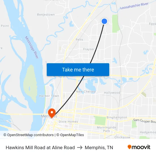 Hawkins Mill Road at Aline Road to Memphis, TN map