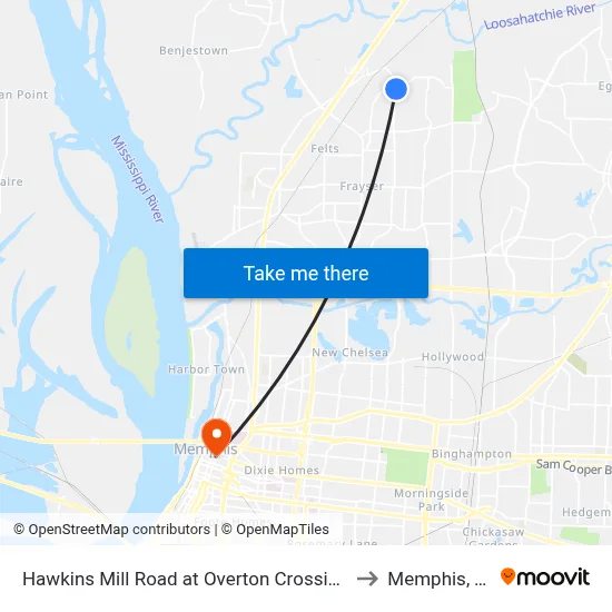 Hawkins Mill Road at Overton Crossing St to Memphis, TN map