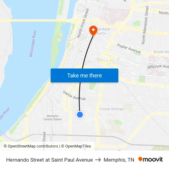 Hernando Street at Saint Paul Avenue to Memphis, TN map