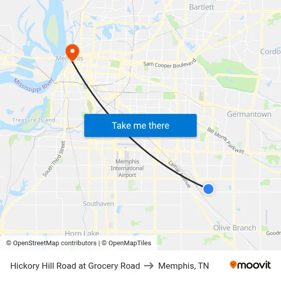Hickory Hill Road at Grocery Road to Memphis, TN map