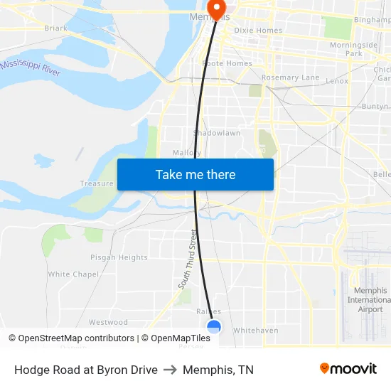 Hodge Road at Byron Drive to Memphis, TN map