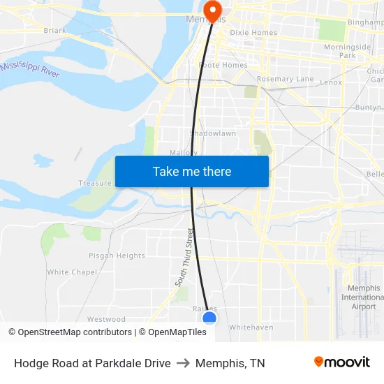 Hodge Road at Parkdale Drive to Memphis, TN map