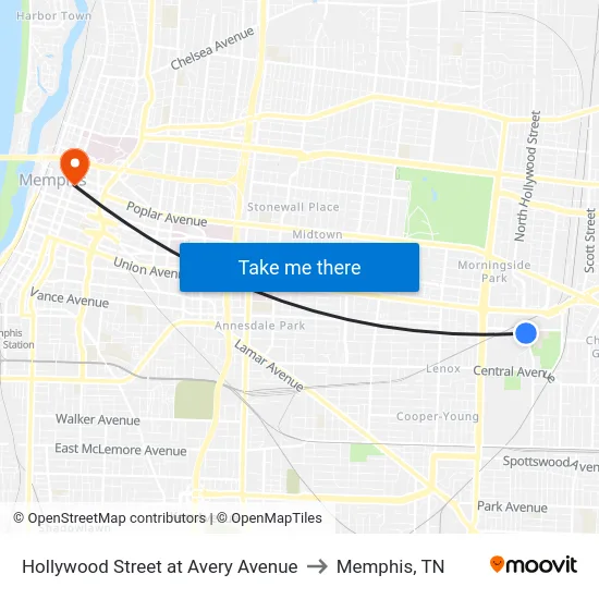 Hollywood Street at Avery Avenue to Memphis, TN map