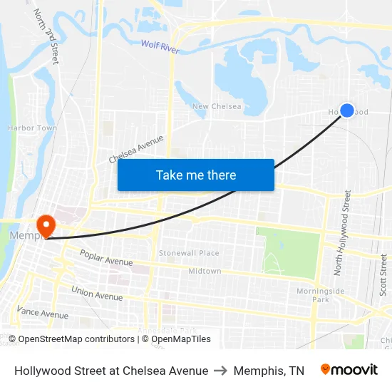 Hollywood Street at Chelsea Avenue to Memphis, TN map